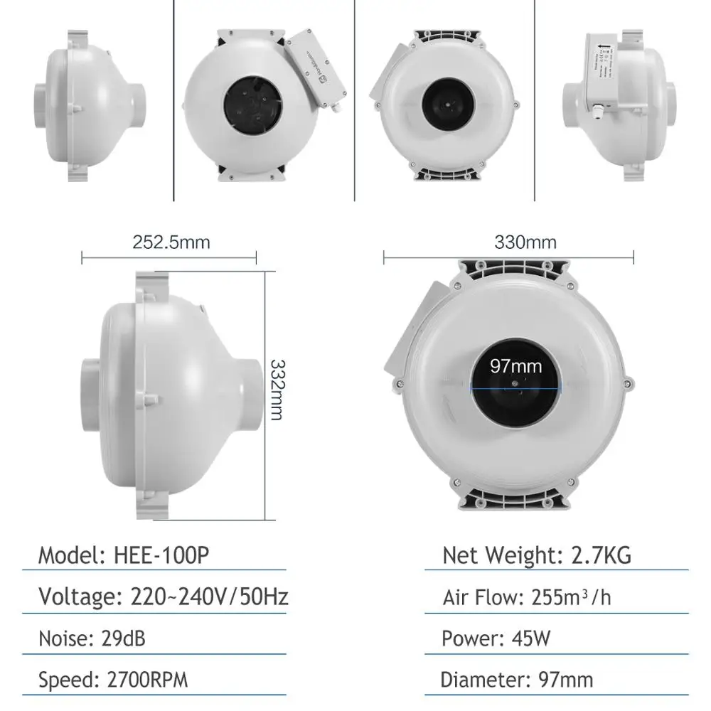 4~8 inch Plastic Round Duct Centrifugal Fan Ultra Silent Circular Exhaust Ventilation Fan Hydroponic Air Blower for Grow Tent