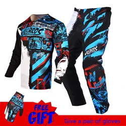 Willbros Black/Blue Motocross Dirt Bike Offroad MX Jersey Pants Combo Riding Gear Set Plus Size