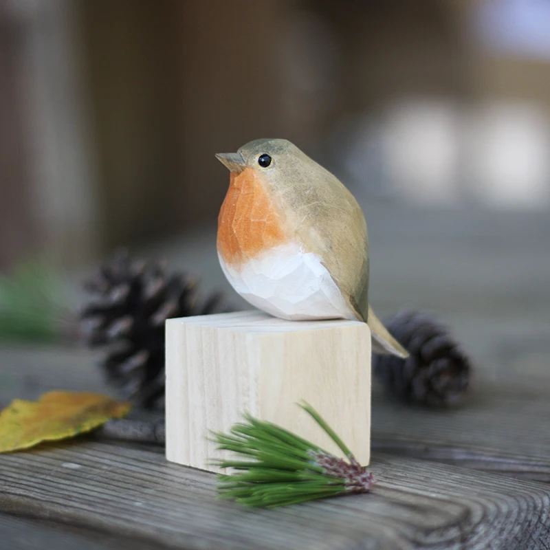 Wood carving Robin Goldcrest Winter Wren Kingfisher ornaments Nordic style small fat bird handmade home decoration crafts