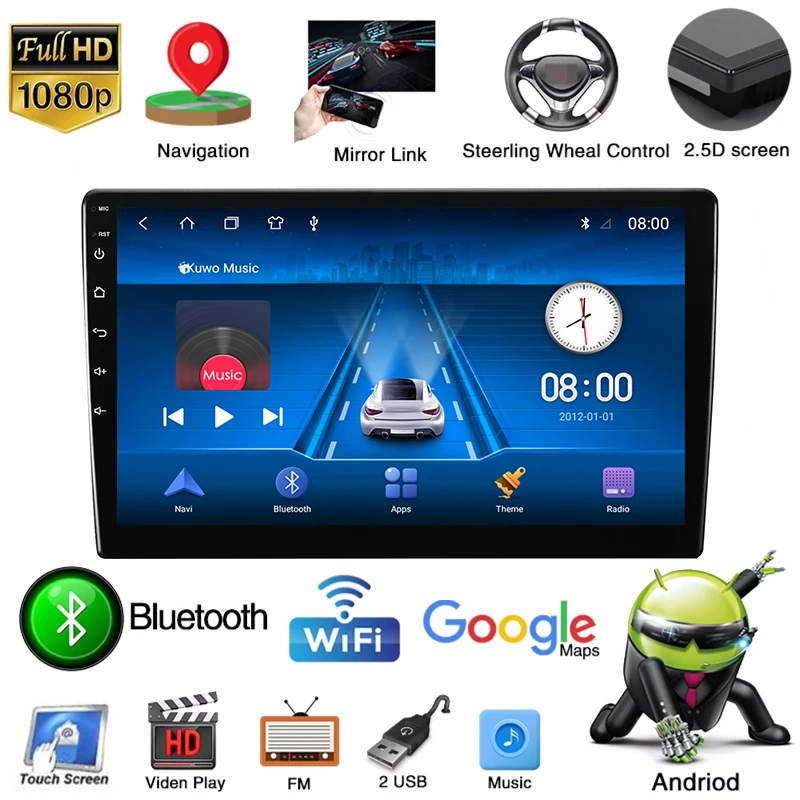 

For Universal Host Broadcast Video Stereo GPS Navigation Android 10 10.1 inch 2.5D 4-core Car DVD Multimedia Player