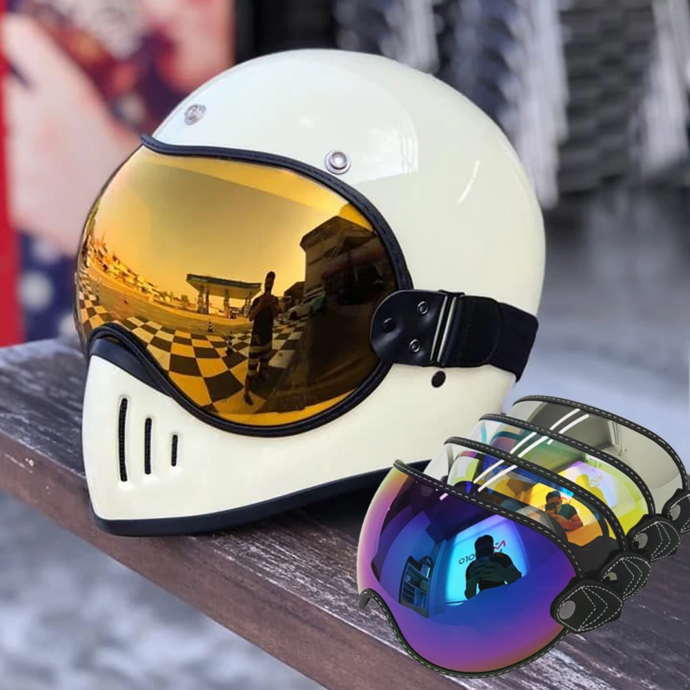 Retro Motorcycle Helmet Lens Goggles Glasses Flip up Lens Bubble Visor Face Shield Mask For Thompson BELL MOTO 3 ROYAL SHOEI ATV