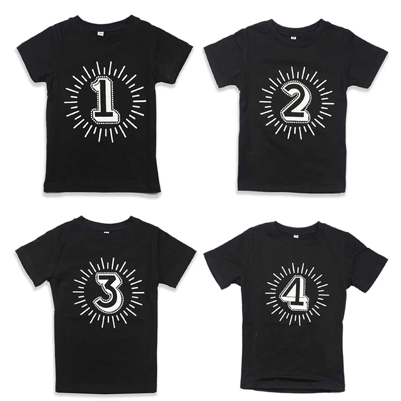 

Birthday Party T-shirts Children Baby Girl Summer Tops Black Tshirt Kids Number 1 2 3 4 Print Boys Short Sleeve Unisex Tee Tops