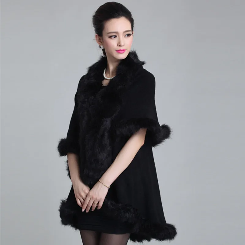 New Fashion Spring Women Faux Fur Coat Black Long Wool Cashmere Cardigan Women Poncho Knitted Sweater Women Cardigan