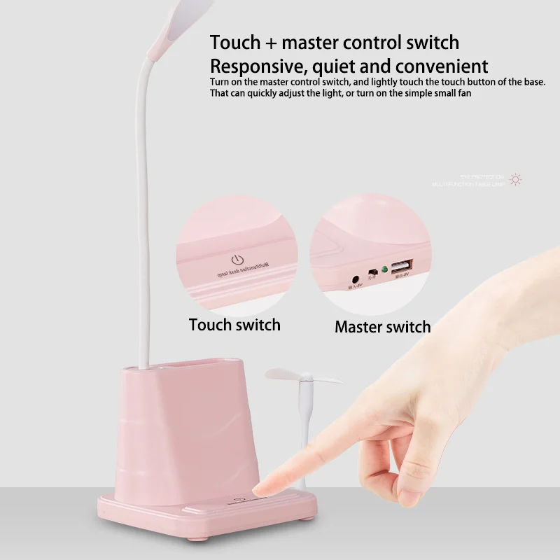 360 degree bend USB fast charging led soft light wick adjustable modern table lamp