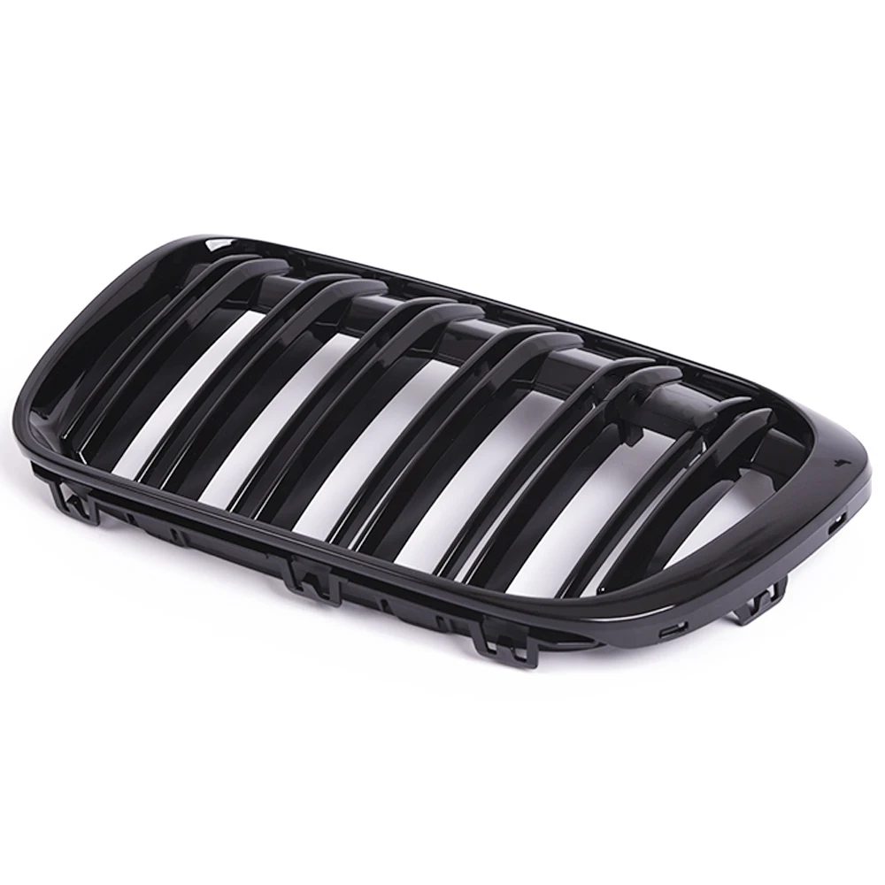 Gloss Black Front Bumper Kidney Grill Grilles For BMW X1 F48 F49 2016 2017 2018 2019 2020 XDrive Double Line M Style