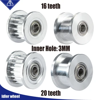 Mellow-polea tensora de rueda síncrona 2GT 16/20 dientes, con/sin orificio de diente, 3mm con rodamiento para correa de distribución GT2, ancho de 6mm