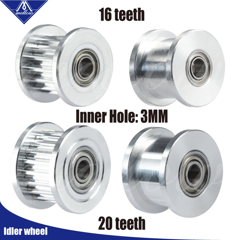 Mellow 2GT 16/20 zęby koło pasowe koło pasowe luźne z/bez koło zębate z otworem 3mm z łożyskiem dla GT2 szerokość paska rozrządu 6mm