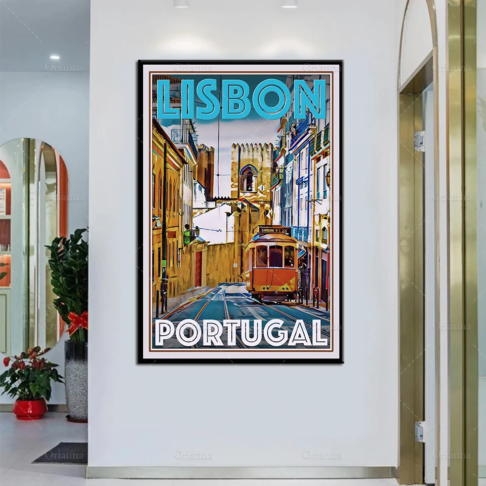 Retro Vintage Style Travel Poster Lisbon Portugal Oil Painting Posters and Print on Canvas Wall Art Modular Pictures Home Decor