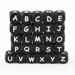 Kovict 10pcs 12mm Black Silicone Letters Beads For Jewelry Making Bulk DIY for Pacifier Chain Jewelry Accessories