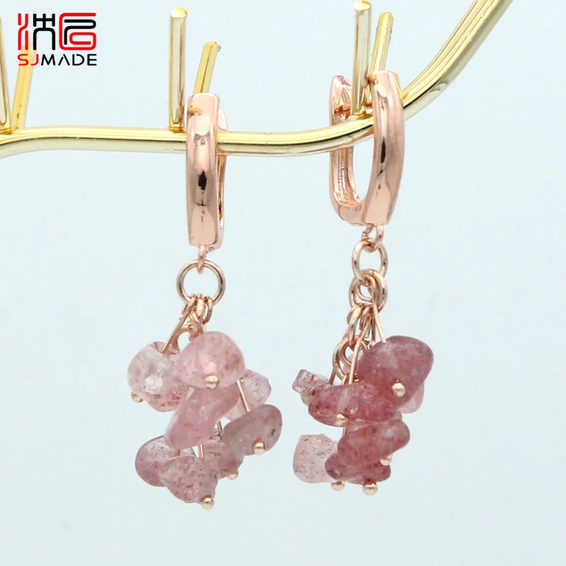 SHENJIANG New Handmade Irregular Cluster Natural Amethysts Garnet Dangle Earrings For Women Fashion Jewelry Gift