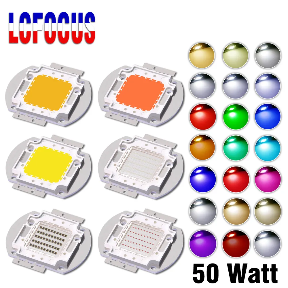 High Power 50W LED COB Chip Warm Natural Cool White Red Blue Green Yellow RGB Full Spectrum For DIY 50 100 W Watt Light Bulb