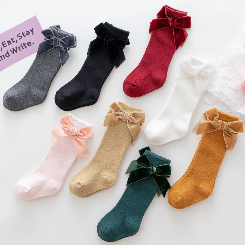 

Baby Toddlers Infant Boys Girls Socks Newborn Knee High Socks Bow Knot Solid Cotton Autumn Winter Tights Leg Warmer Floor Socks