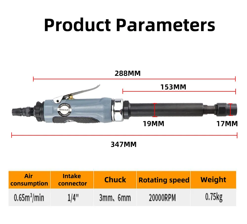 HIFESON 4152 Pneumatic Extension Rod Engraving Grinder Wind Grinder Polishing MachineIron Work Metal Grinding Burr Removal