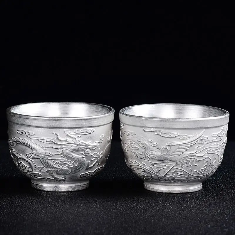 

Gilt silver cup 999 pure silver liner tea cup ceramic kungfu tea set master cup single tea cup silver tea cup gift