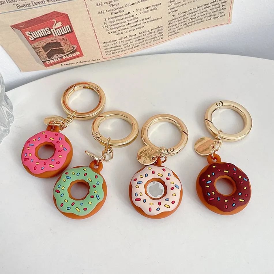 For AirTags Case Cute Donuts Doughnut Soft Silicone Anti-lost Protection Case For AirTag Locator Tracker Cover with Keychain