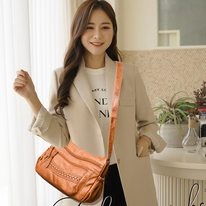 Annmouler Designer Women Shoulder Bags Luxury Soft Crossbody Bags Pu Leather Brown Messenger Bags Vintage Female Purse Bag