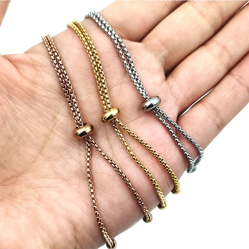 1Pcs/Lot Bracelet For Women Stainless Steel Adjustable Slider Gold Thick Chain Bracelet Chain For Jewelry Making