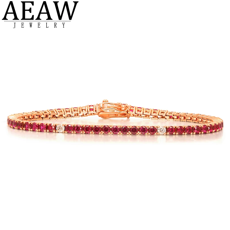 2.5mm Round Cut Lab Grown Ruby and Moissanite Bracelet Solid 14k Rose Gold Fine Jewelry For Women Gift Wedding Engagement 16CM