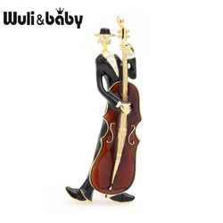Wuli&baby Man Playing Cello Brooches Women Men Brown Enamel Music Playing Personal Style Banquet Brooch Pins Gifts