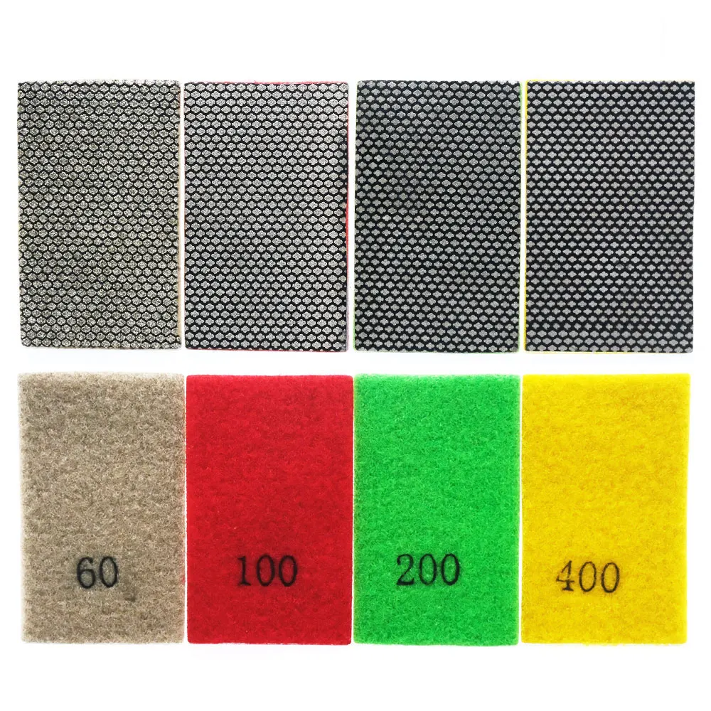 4pcs 90*55mm Diamond Sander Paper Hook Loop Back Electroplated Dry Wet Hand Polishing Sheet Sand Grinding Paper For Glass Stone