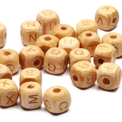 12mm Natural Beech Wooden Letter Beads Alphabet Square Cube Loose Spacer Wood Beads For Jewelry Making Diy Necklace Bracelet