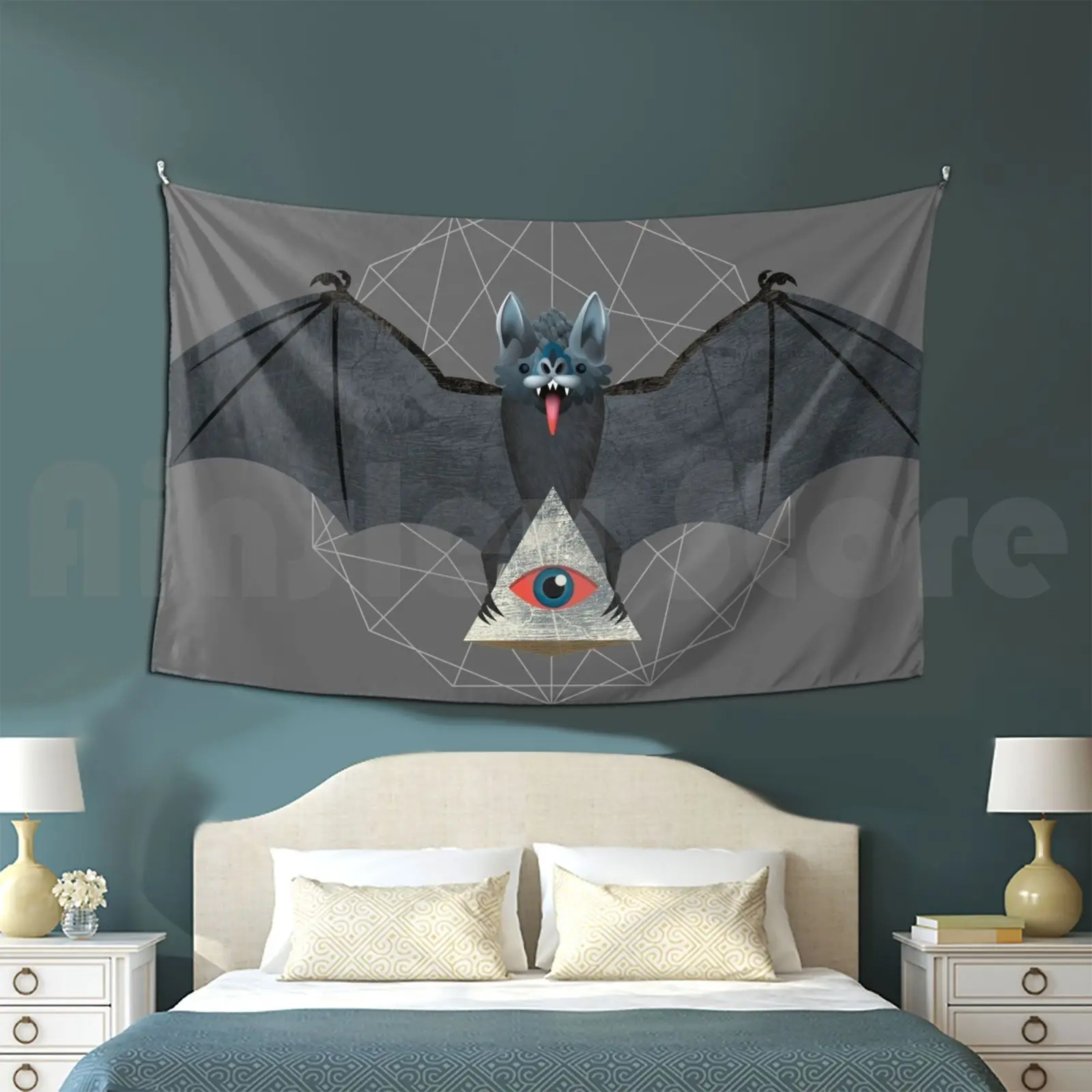 Vampire Bat With Pyarmid Customized Tapestry Bat Vampire Vampire Bat Cosmic Pyramid Eye Illuminati