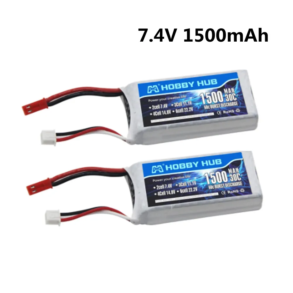 Batterie Lipo 7.4V 1500mAh 30C pour pièces d'avion hélicoptère RC 2s 7.4V, Lithium avec prise JST/T/XT60