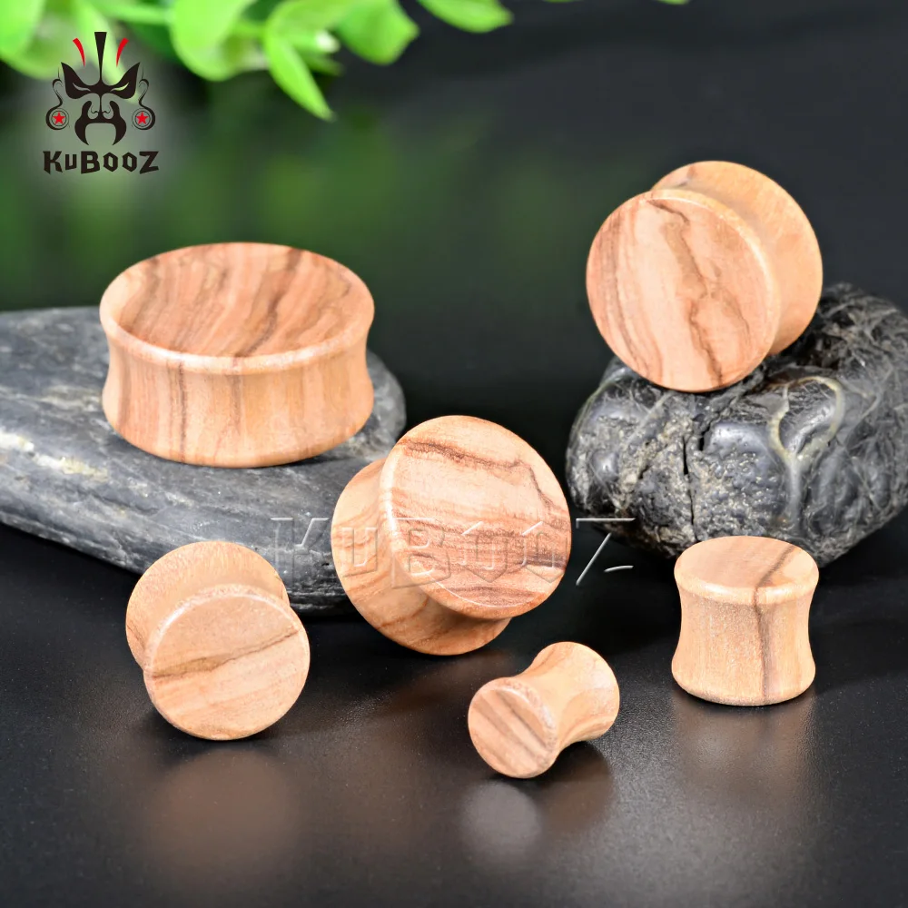 Kubooz Latest Design Hot Selling Flat Wood Ear Plugs Tunnels Body Piercing Jewelry Earring Expanders Stretchers Fashion Gift 