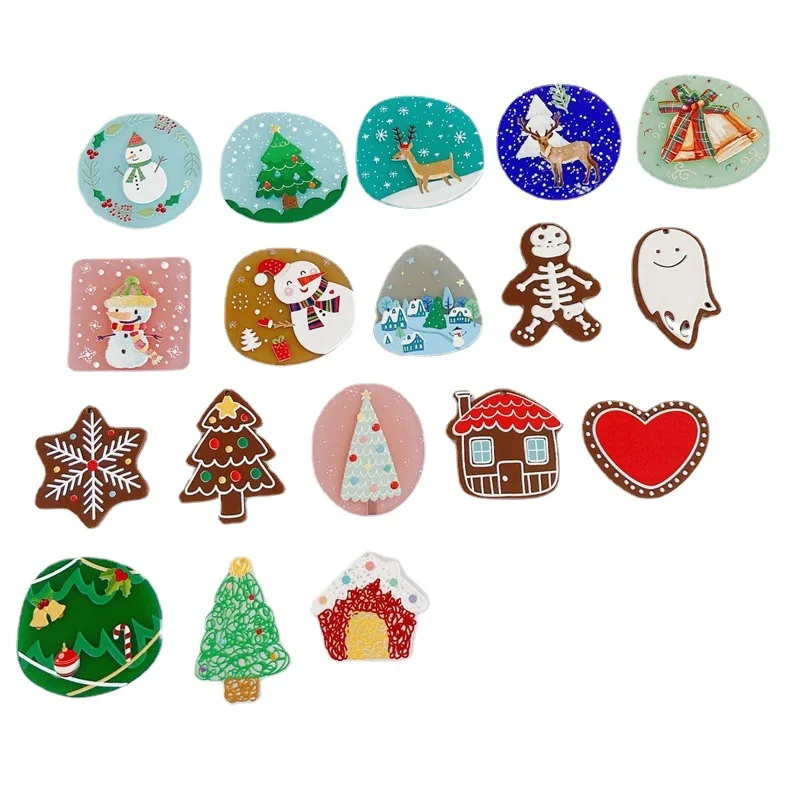 free shipping 40pcs/lot Relief effect Christmas pattern Irregular rounds square shape acrylic beads charm diy jewelry accessory