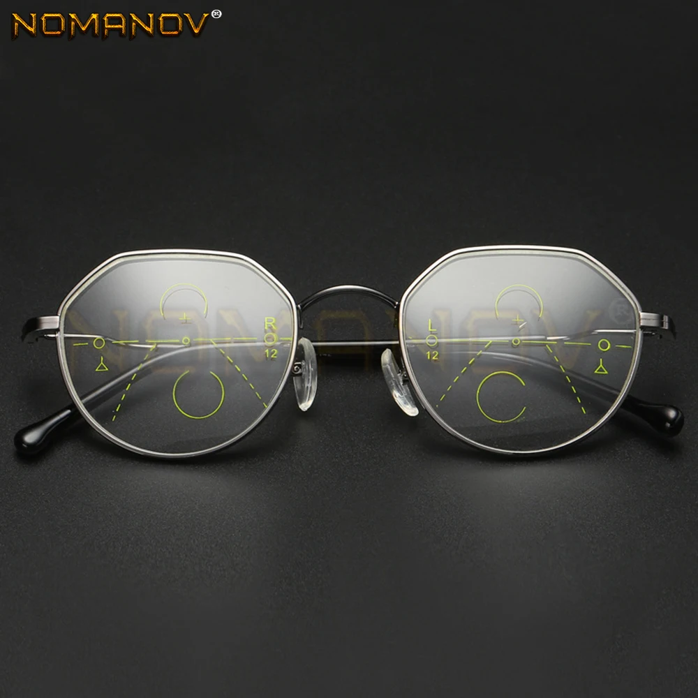 Personality Polygon Frame Retro Round See Near and Far Progressive Multifocus Reading Glasses Add 75 100 125 150 175 200 to 400