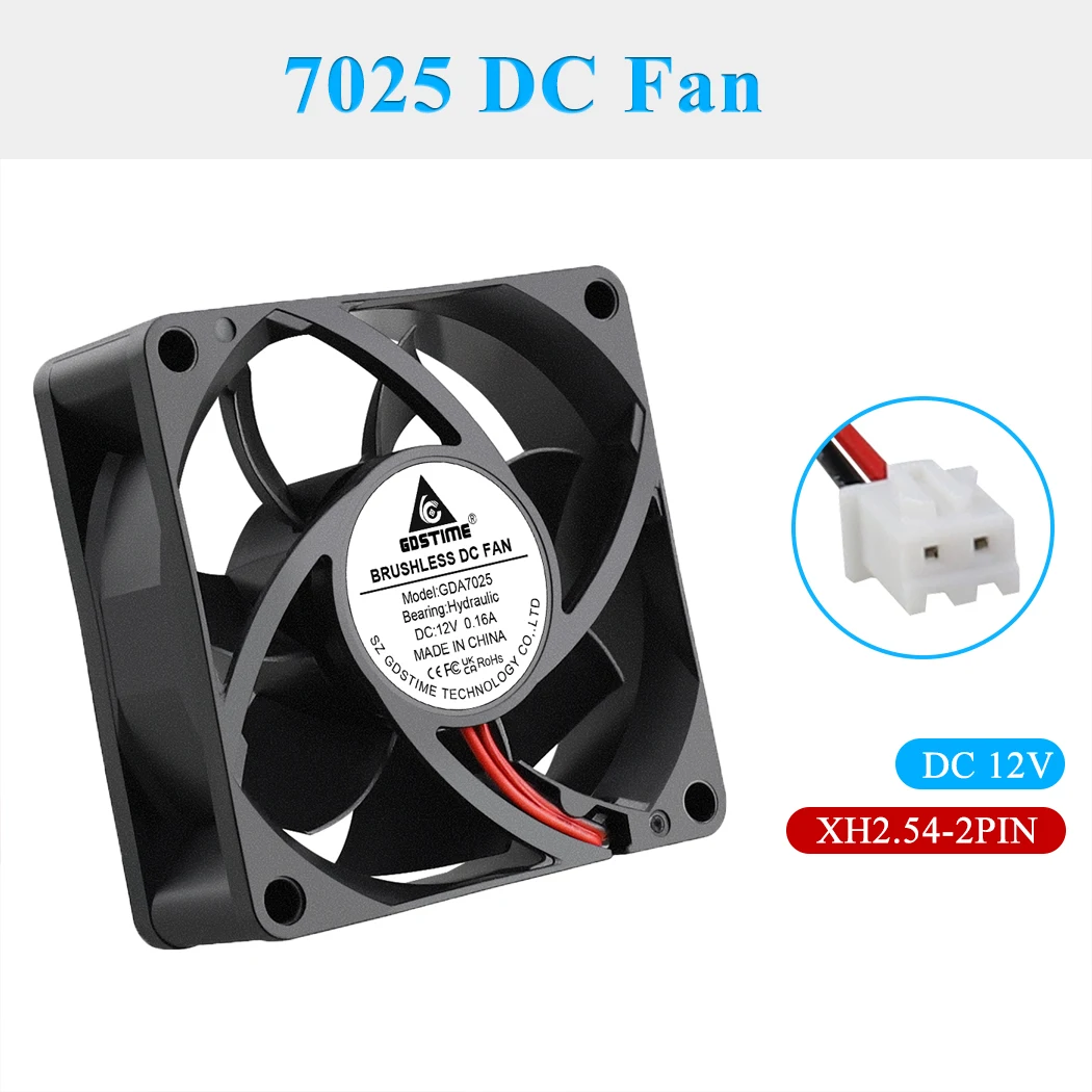 2pcs/lot GDSTIME 70mm x 70mm x 25mm DC 12V 2Pin 7cm 7025 Computer CPU Cooler Cooling Axial Fan