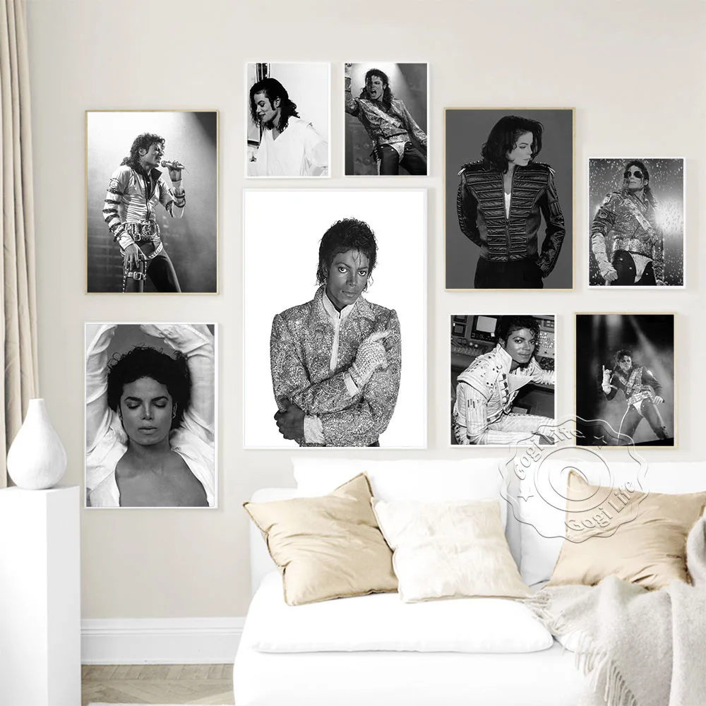 America Popular Music Singer Michael Jackson Black And White Art Poster, Jackson Portrait Photo Art Prints, Fans Collect Mural