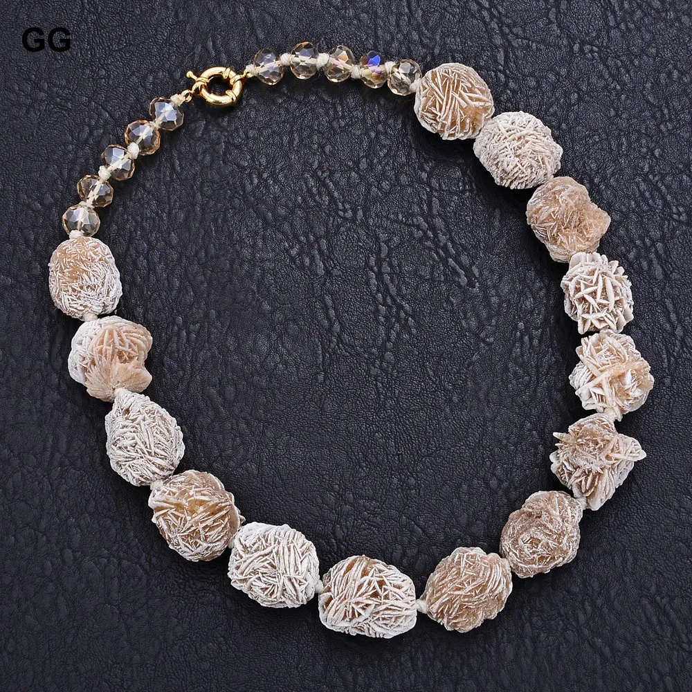 GG 20'' Natural Desert Rose Selenite minerals clusters pocket rough beads choker Necklace for women hyperbole style