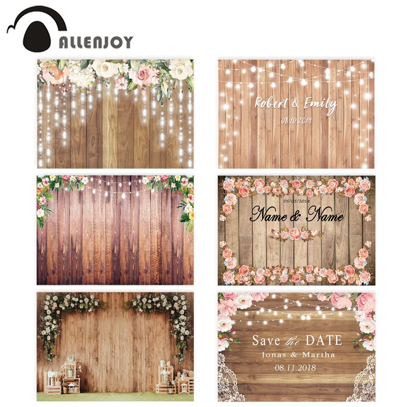 Allenjoy Wedding Photography Backdrop Spring Rustic Wooden Flower Party Glitter Love Background Curtain Photocall Photozone