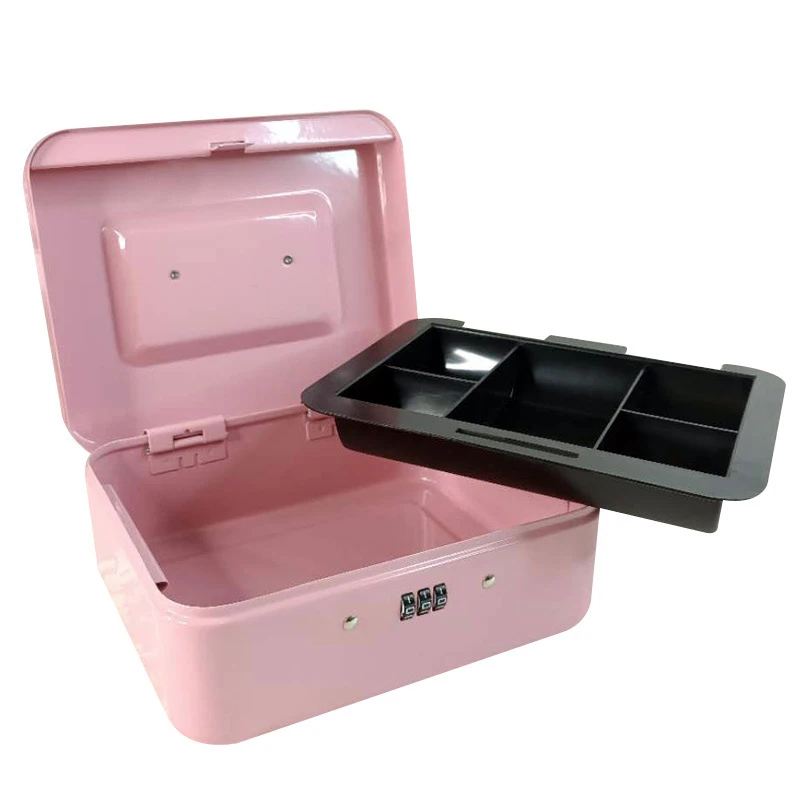 Portable Security Metal Box, Pink-Box, Bloqueio com senha, Crianças Money Bank, Armazenamento de jóias, Casa, Escola, Escritório, Novo, 4 tamanhos