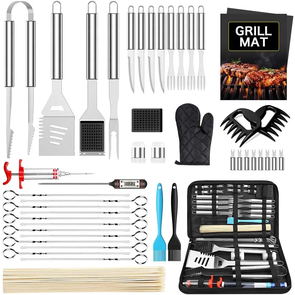 

PALONE 45Pcs Grilling Accessories,16 inches Heavy Duty Grill Tools Set with Stainless Steel Spatula Skewers,Tongs, BBQ Skewers