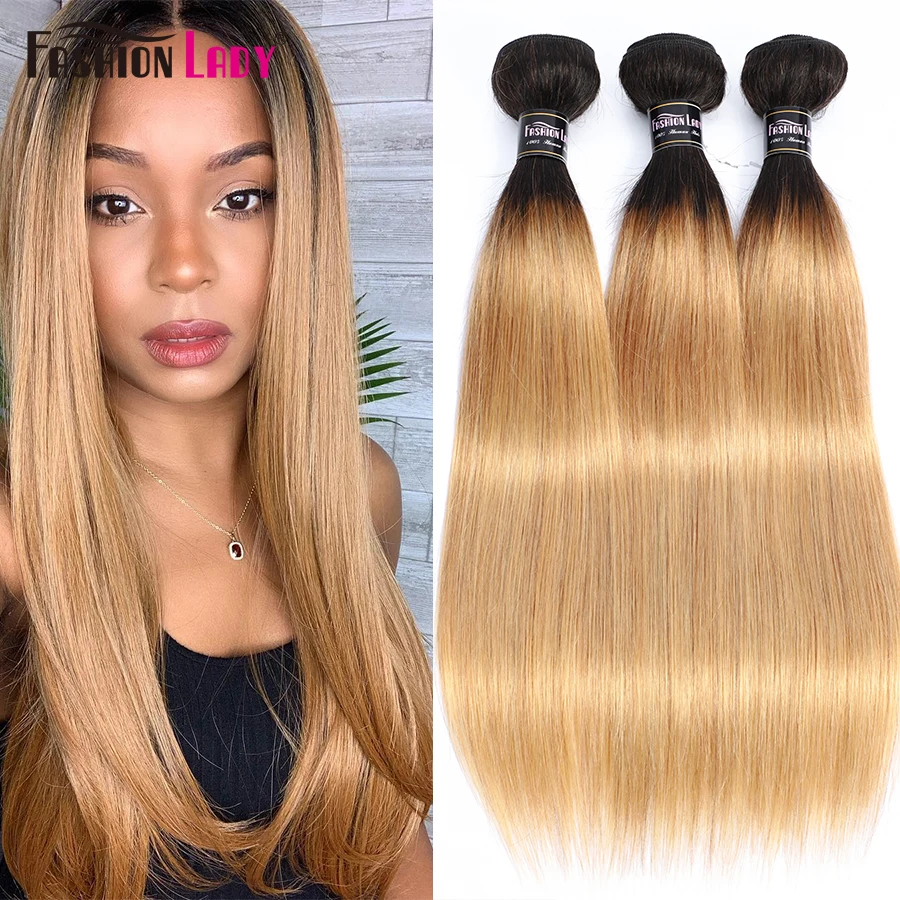 FASHION LADY Pre-Colored Brazilian Straight Hair Human Hair Weave 1B/27 Ombre Human Hair Bundles 2/3/4 Bundle Per Pack Non-Remy