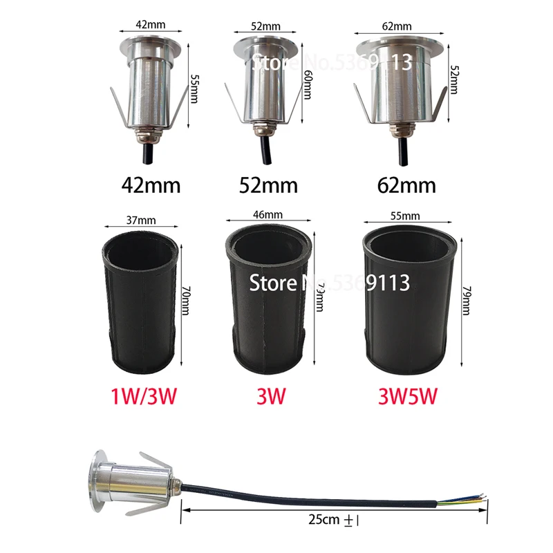 LED 지하 조명 1W 3W 5W IP67 야외 방수 지상 정원 경로 바닥 매장 마당 지점 풍경 85-265V DC12V, 4 개