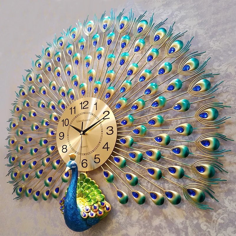 Heat European Creative Minimalist Wall Clock Modern Home 3D Peacock Clock Living Room Mute Clock Fashion Decorative Quartz Clock