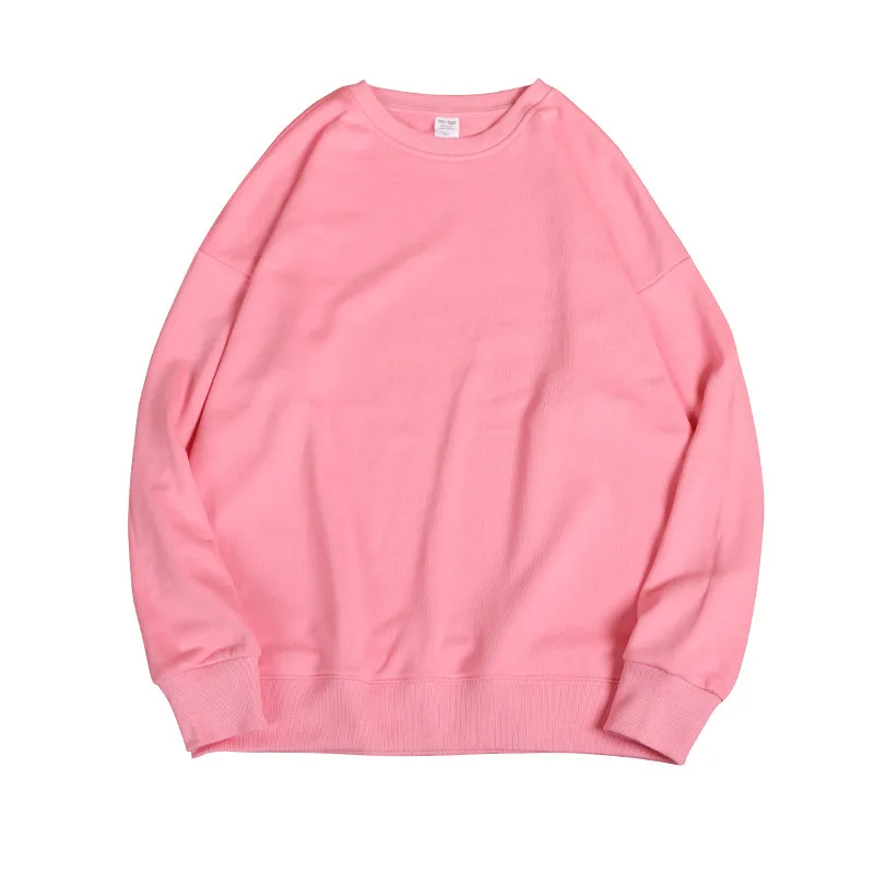 

2021 Autumn Women Hoodies And Pullovers Casual Loose Long Sleeve O-Neck Sweatshirts Solid Cotton Hoodies Women Hoodie Tops Pink