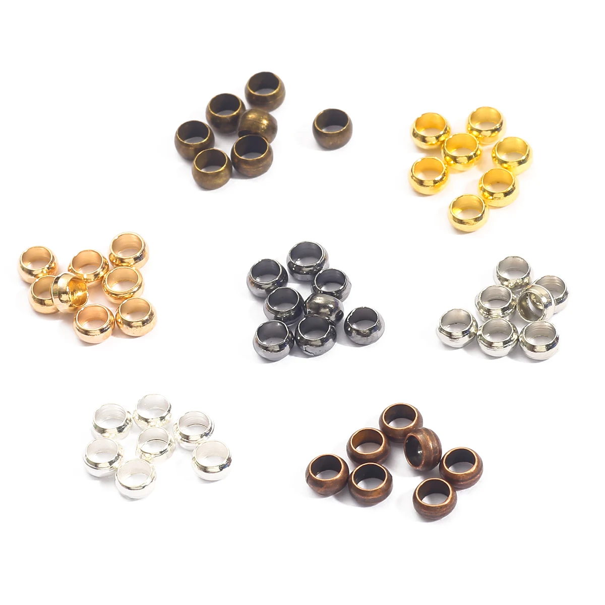 Copper Ball Crimp End Fechos, Stopper Spacer Beads para DIY Fazer Jóias, Pulseiras Suprimentos, Descobertas, 1.5-4mm, 100-500Pcs