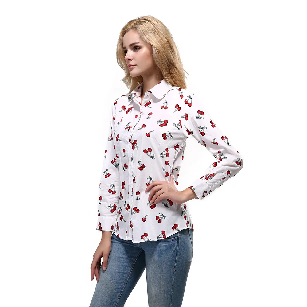 New Korean Style Flower Print Women\'s Shirts Cotton Long Sleeve Turn Down Collar Cardigan Shirt Casual Female Button Up Blouses