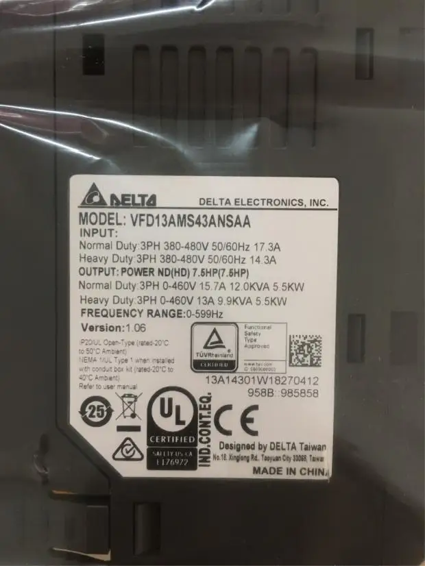 

Delta inverter MS300 VFD13AMS43ANSAA 5.5KW 380V / 460V new original