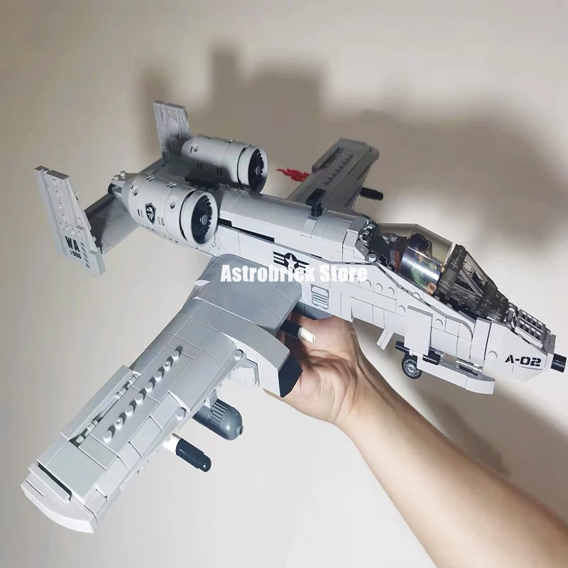 MOC Military A-10 Fighter Building Blocks Idea Warthog Fighter Model Bricks WW2 Weapon Soldier Hog Plane Toys For Kid Gift