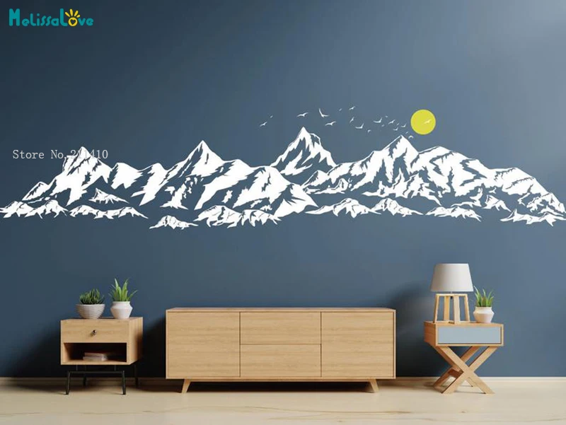 Large Mountains Wall Sticker For Kids Room Nursery With Sun Birds Decals Home Decoration Living Room Bedroom Vinyl Décor YT4901