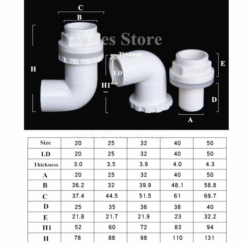 I.D20~50mm PVC Aquarium 90° Elbow Drainage Connector Fish Tank Overflow Joints Water Inlet Outlet Supply Pipe Drain Fittings