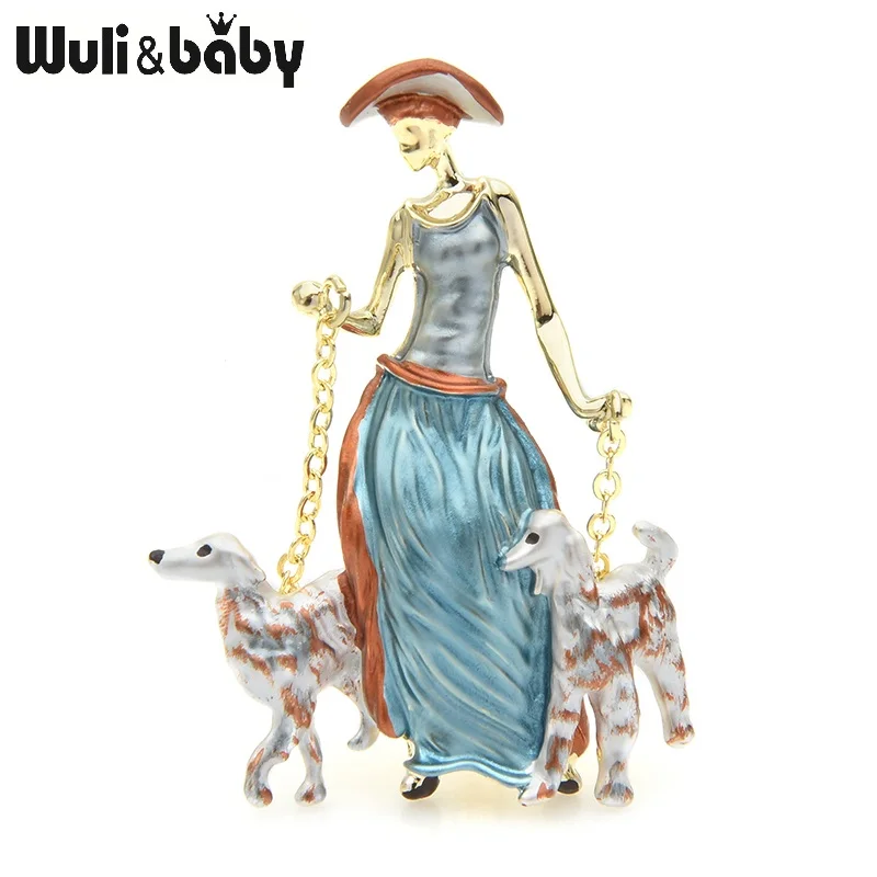 Wuli&baby New Lady Two Dogs Brooches Women Alloy 2-colors Enamel Figure Animal Brooch Pins New Year Gifts