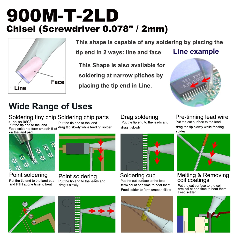 Ponta de solda 900m-t-2ld cinzel 2mm para hakko 936 907 milwaukee M12SI-0 radio shack 64-053 yihua 936 x-tronics 3020 bit de ferro