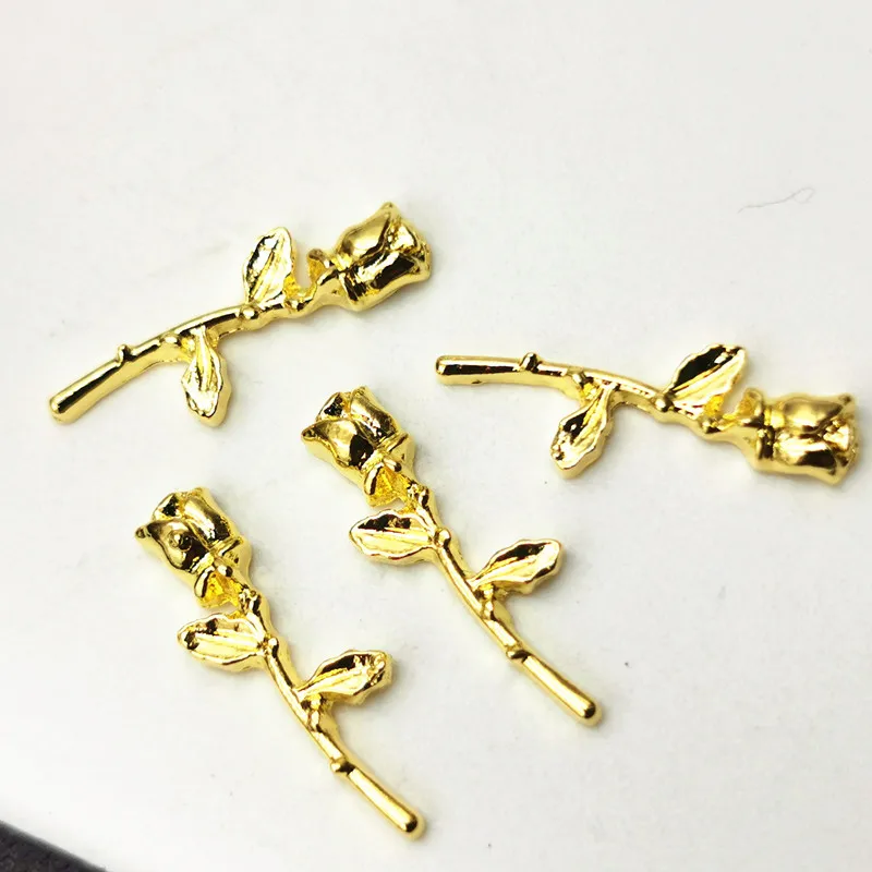 100Pcs DIY ญี่ปุ่นเกาหลีเล็บ Charms Gold/Rose Rose ดอกไม้โลหะ Accessorie คอลเลกชันสำหรับ Phototherapy สติกเกอร์