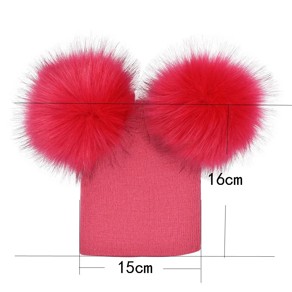 Gorro con pompón doble para niño y niña, gorro cálido de punto de algodón, Unisex, para invierno